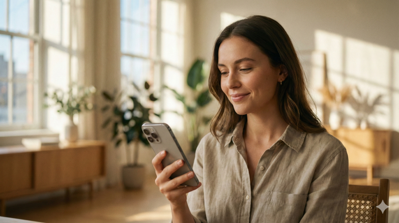 インスタを匿名で安全に閲覧し、プライバシーを守りながらリサーチを楽しむユーザーの爽やかなイメージ画像。