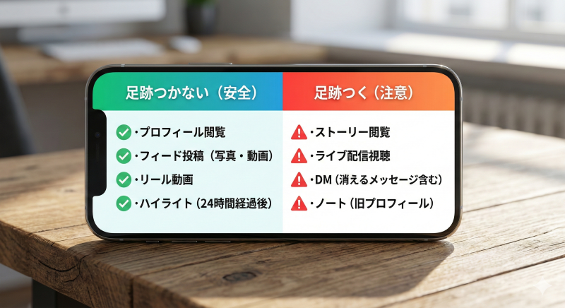 【2026年最新】インスタの足跡がつく・つかないケースの早見表まとめ。ストーリーやDMの注意点とプロフィール閲覧の安全性の比較。